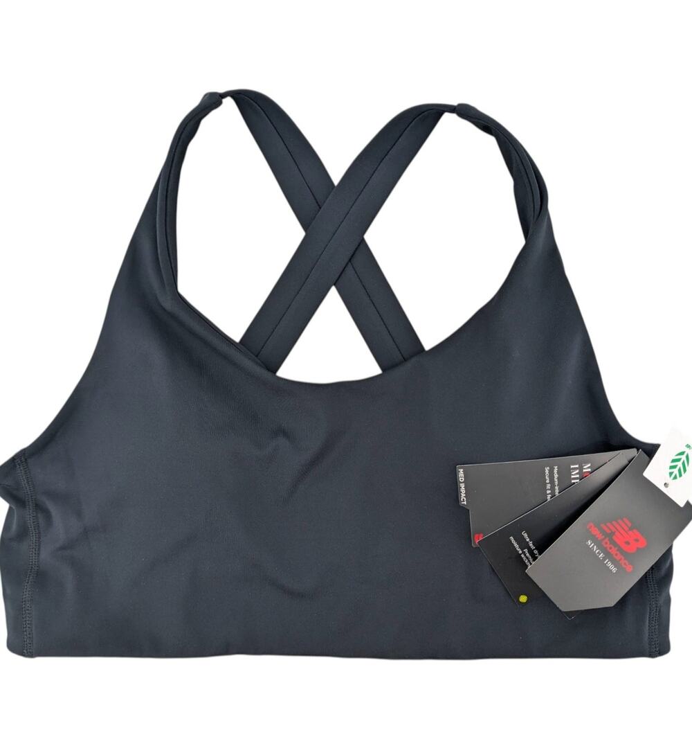 NWT NEW BALANCE BRA NB Fuel Crossback Sports Activewear Removeable Pads Black XL